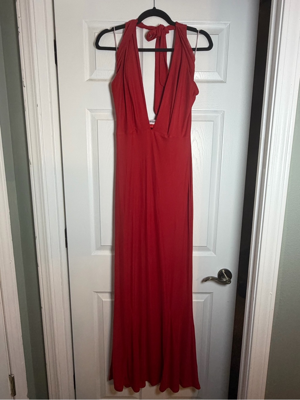 Princess Polly Red Plunge Halter Maxi Dress Size 8